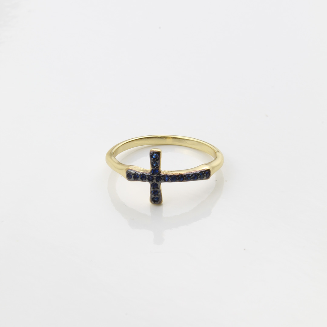 11894121 Anillo Cruz Circon Azul Talla 5 1/2 - Imagen 1