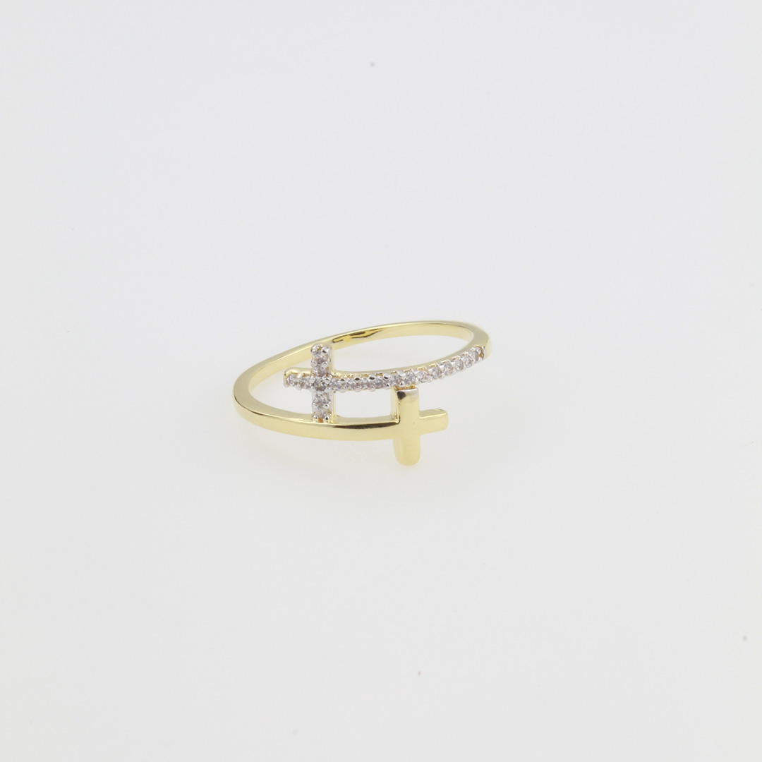 37236020 Anillo Doble Cruz Medio Circonia Talla 6 Y Medio - Imagen 1